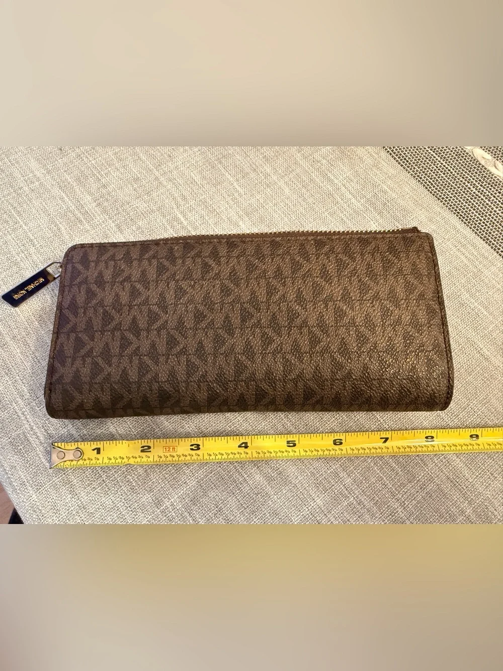 Michael Kors Chocolate Brown MK Signature Zip-Around Wallet with Gold Logo